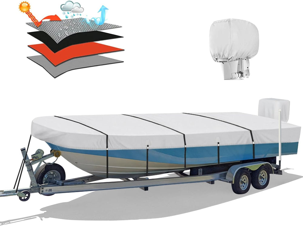 Solim 14FT Jon Boat Cover with Motor Cover, 1200D PU Waterproof Trailerable