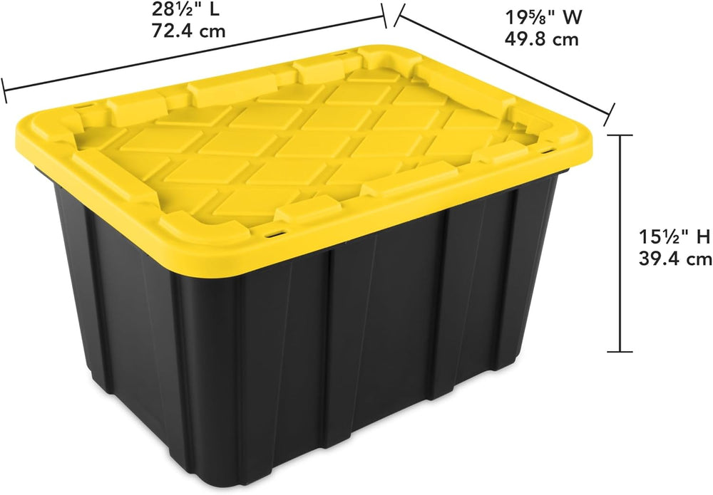 6-Pack 27 Gallon Storage Totes with Lids, Stackable Black & Yellow Bins