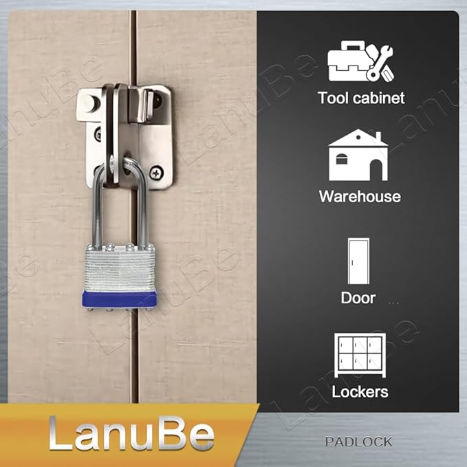 LanuBe Lock Laminated Steel Keyed Padlock, Keyed Alike Locks, Long Shackle (1...