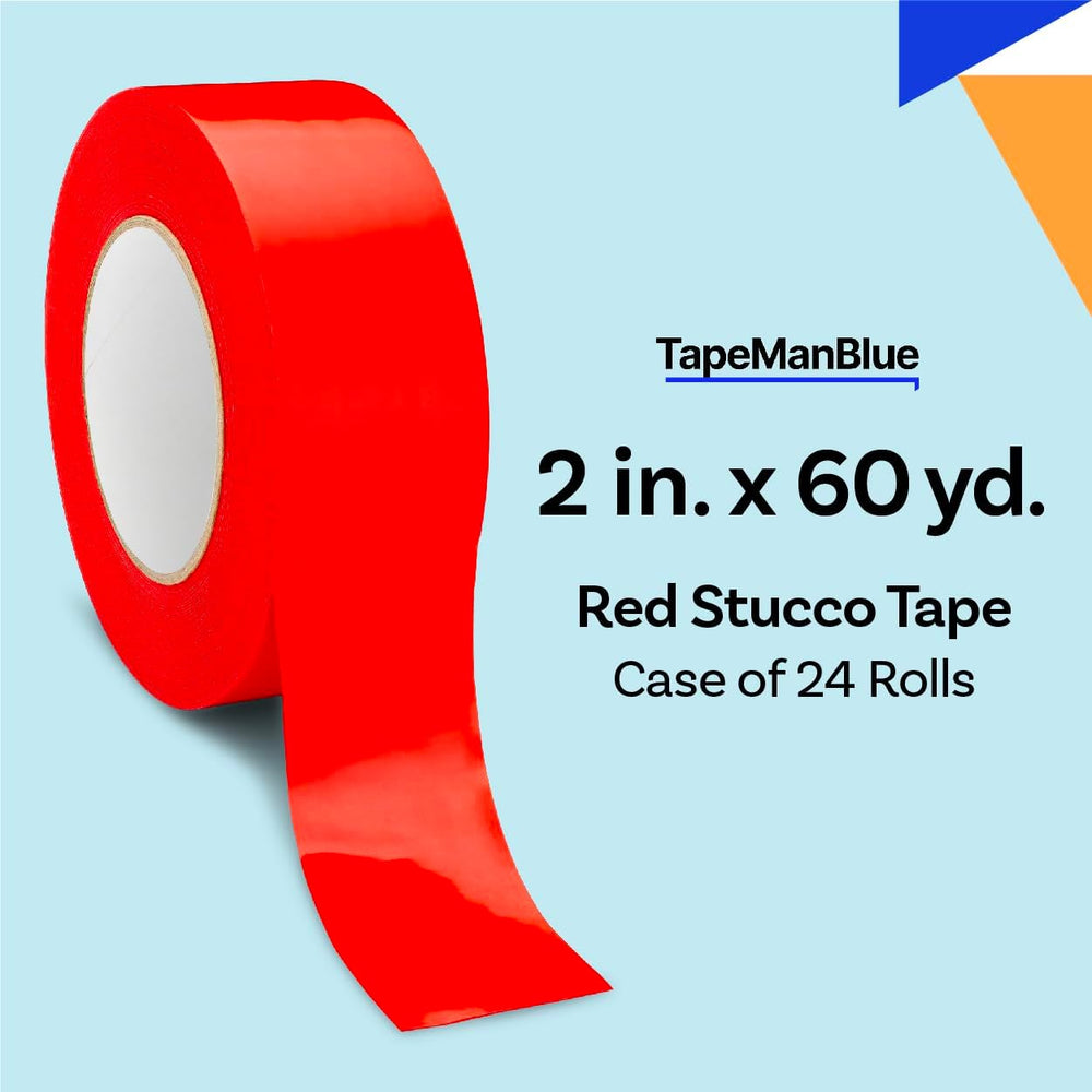 Red Stucco Tape, 2 inch x 60 yd, Case of 24 Rolls, Made in USA, Heavy Duty Re...