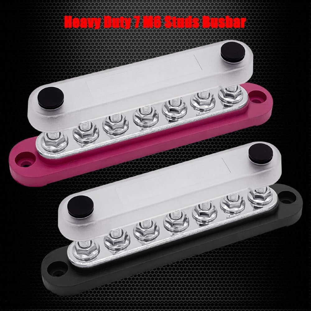 Ampper 7 x M6 Stud Power Distribution Terminal Block Bus Bar, 5.9" R &am...