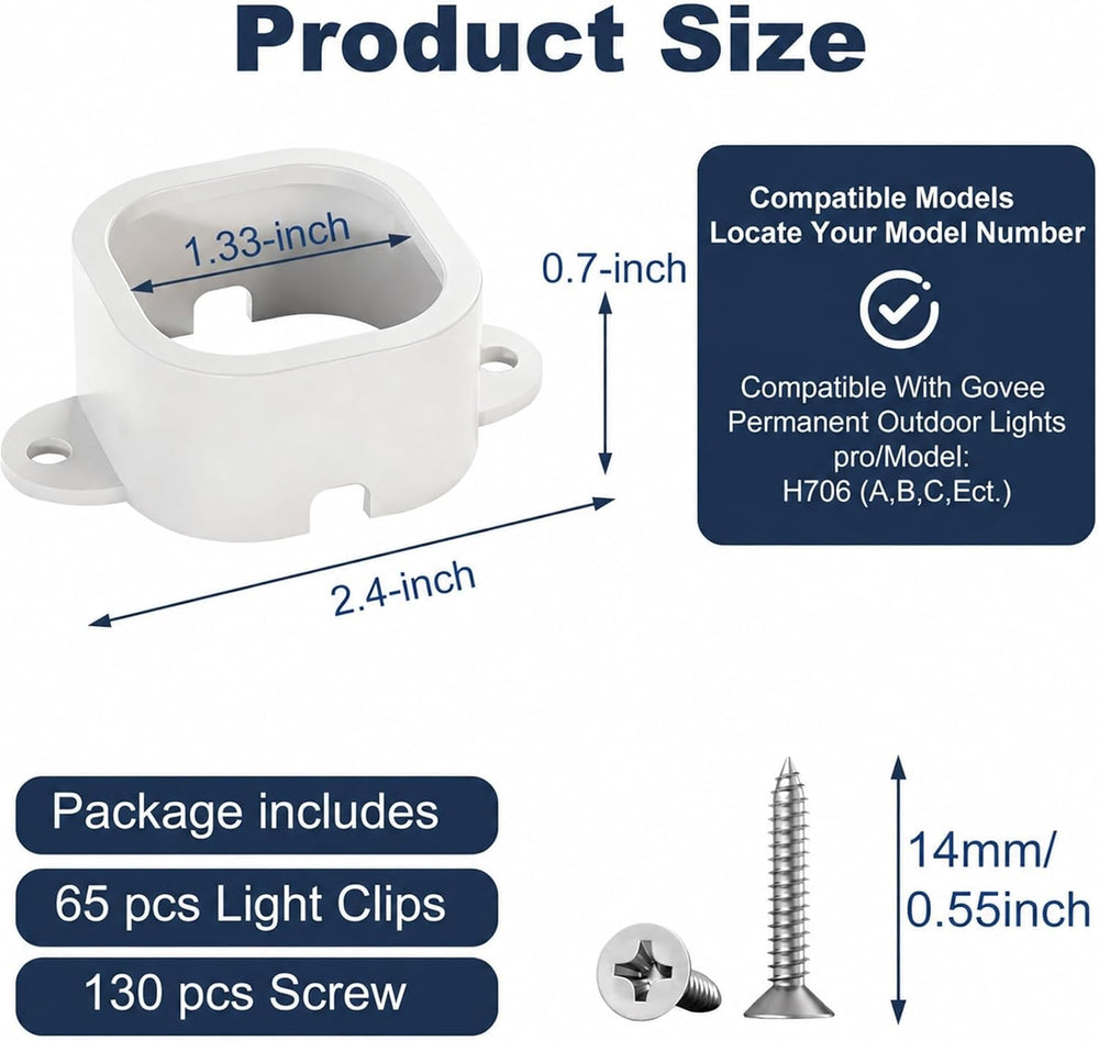 65 Set Light Clips Mounting Brackets for Govee Pro H706/H806 Outdoor Lights