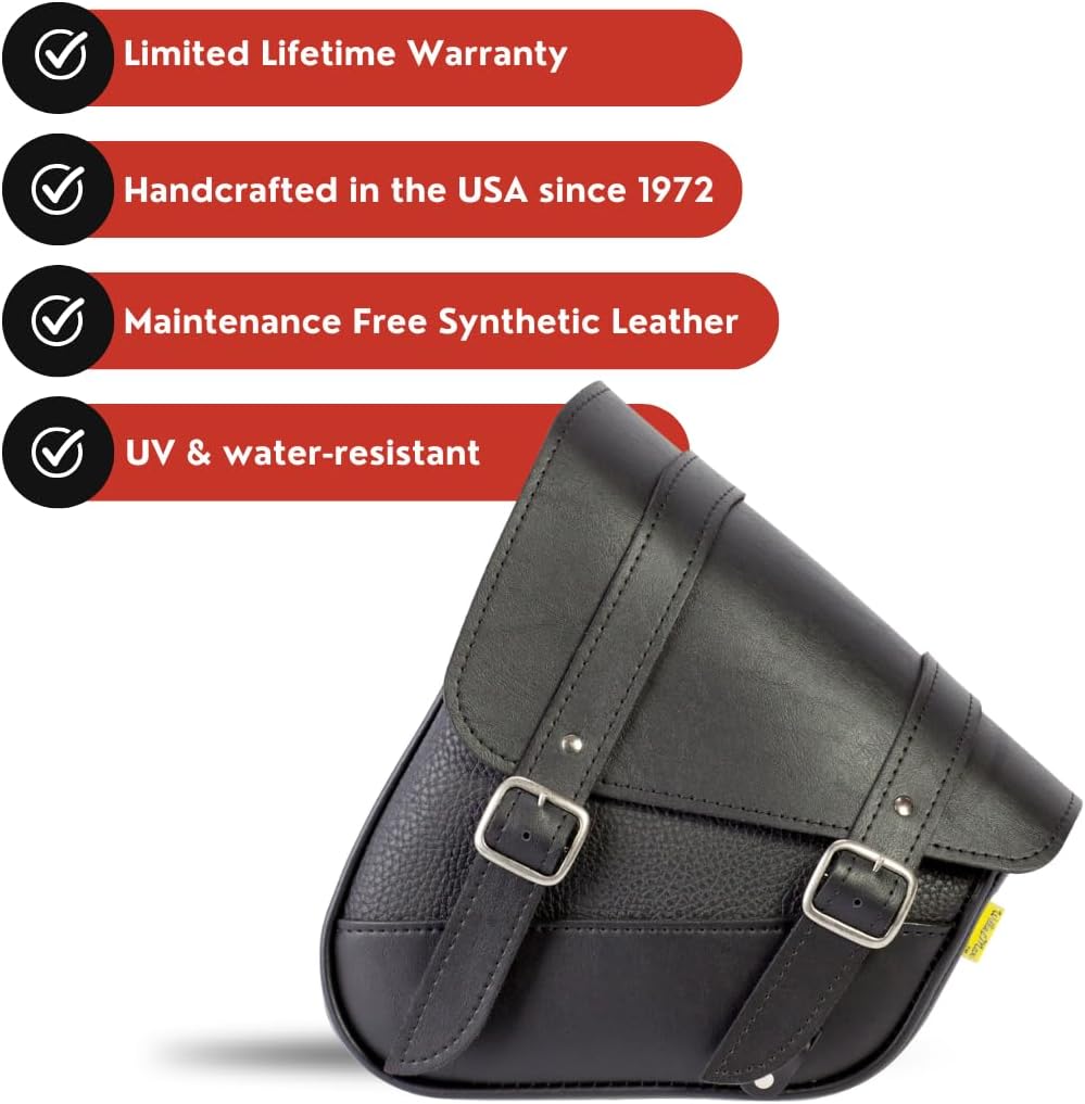 Willie & Max Black Synthetic Leather Small Motorcycle Swingarm Bag for So...