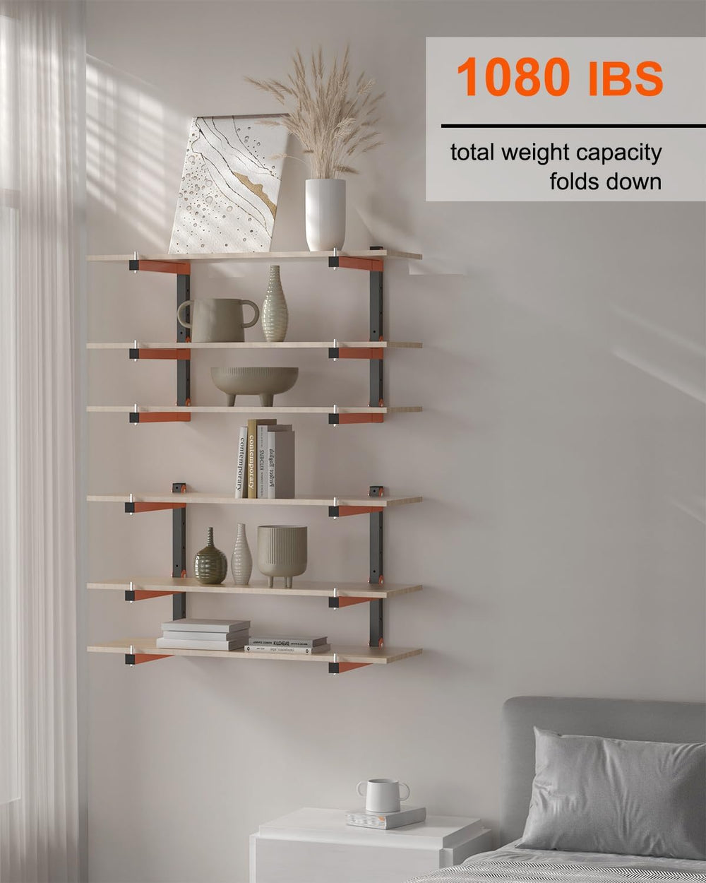 Lumber Storage Rack, Heavy Duty 6 Pack Wall-Mounted Lumber Rack, 1080 lb