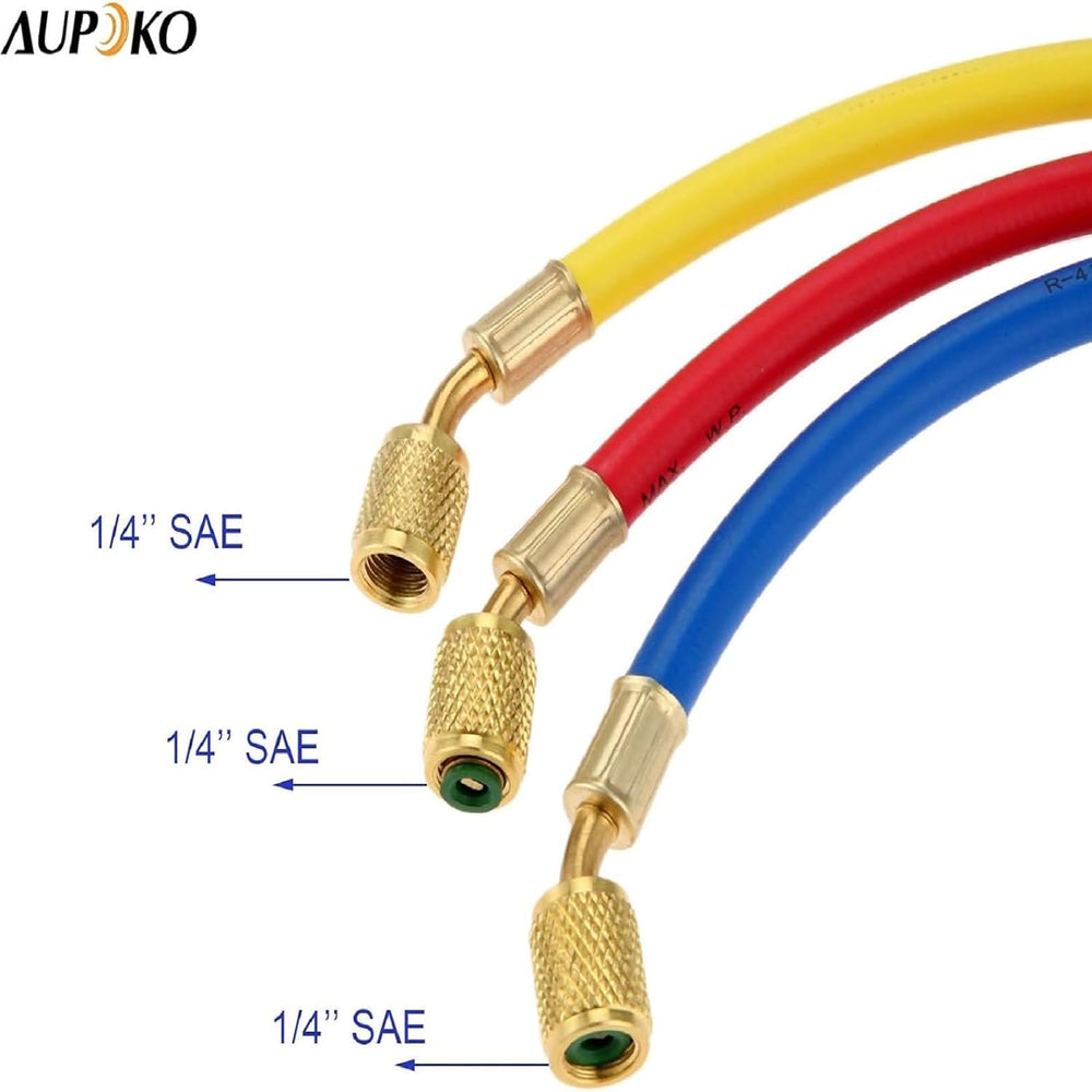 Refrigerant A/C Charging Hoses with Ball Valves, 3-Color 60" R410A HVAC ...