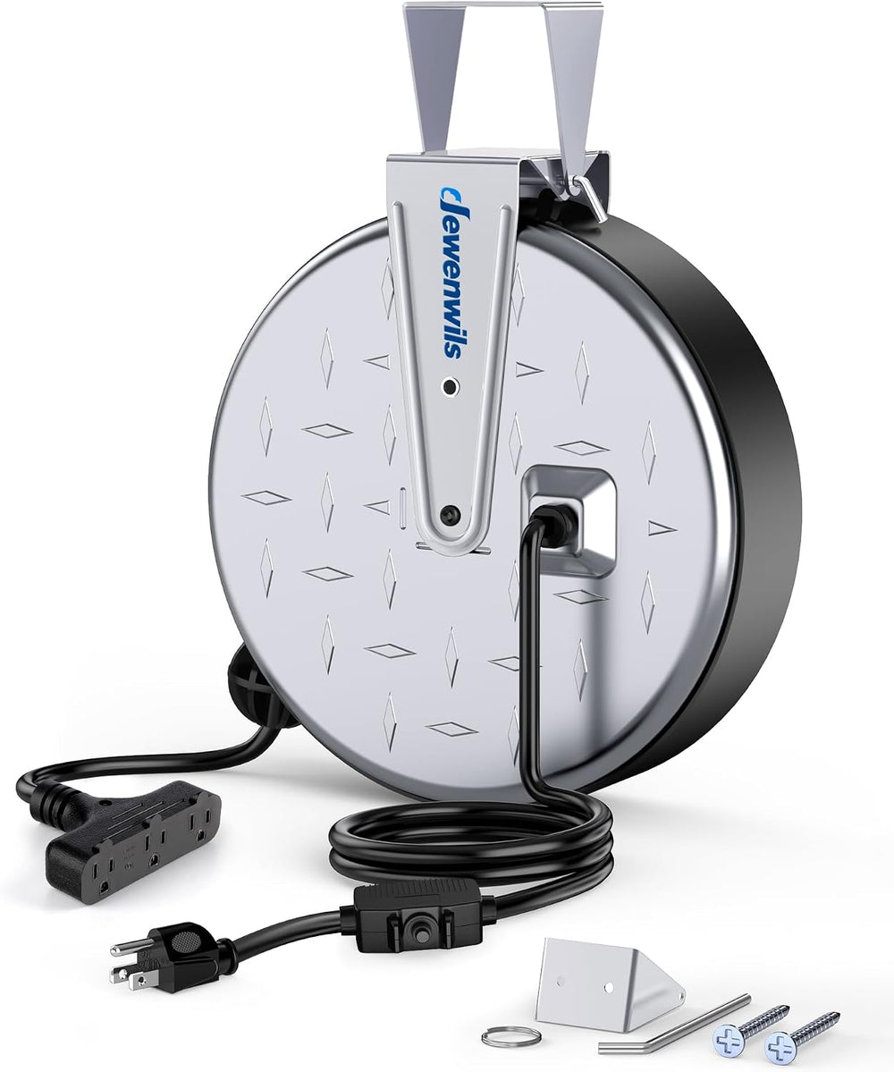 DEWENWILS 30 Ft Retractable Extension Cord Reel, Ceiling/Wall Mount 16/3 Gauge