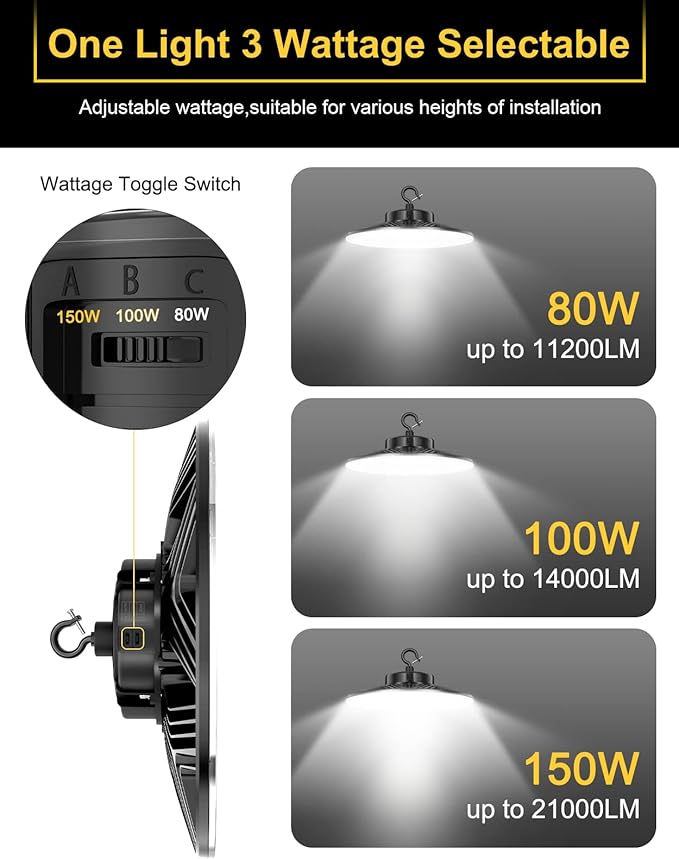 UFO LED High Bay Light, 150W/100W/80W Adjustable, 3000K/4000K/5000K Adjustable