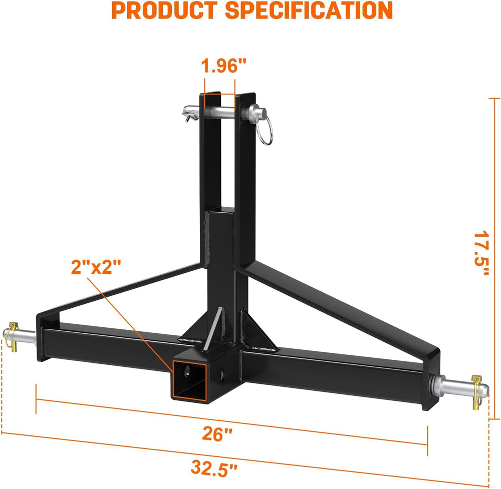 3 Point Hitch Receiver Quick Hitch Compatible, Cat.1 Tractor Mover Draw Bar