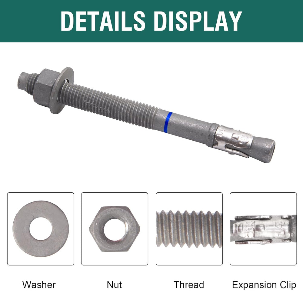 5/8" x 7" Concrete Anchors (20 Pack) 5/8 inch Wedge Anchors Bolts H...