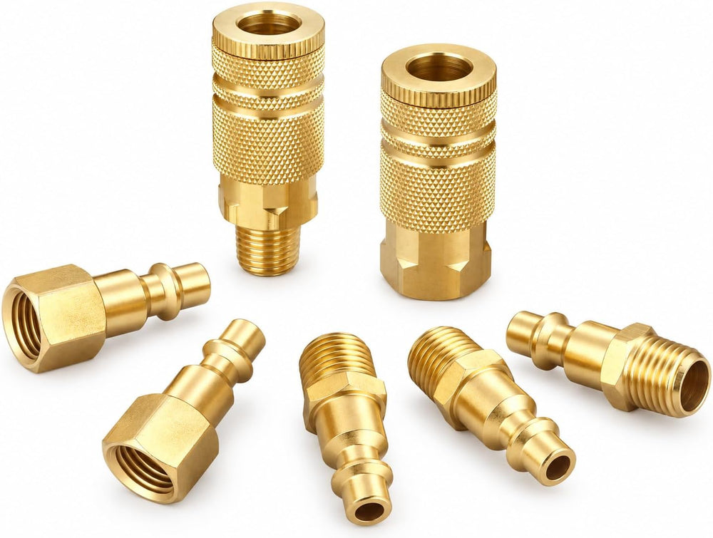 Brass 1/4 Inch NPT Air Coupler and Plug Kit, 7 Piece