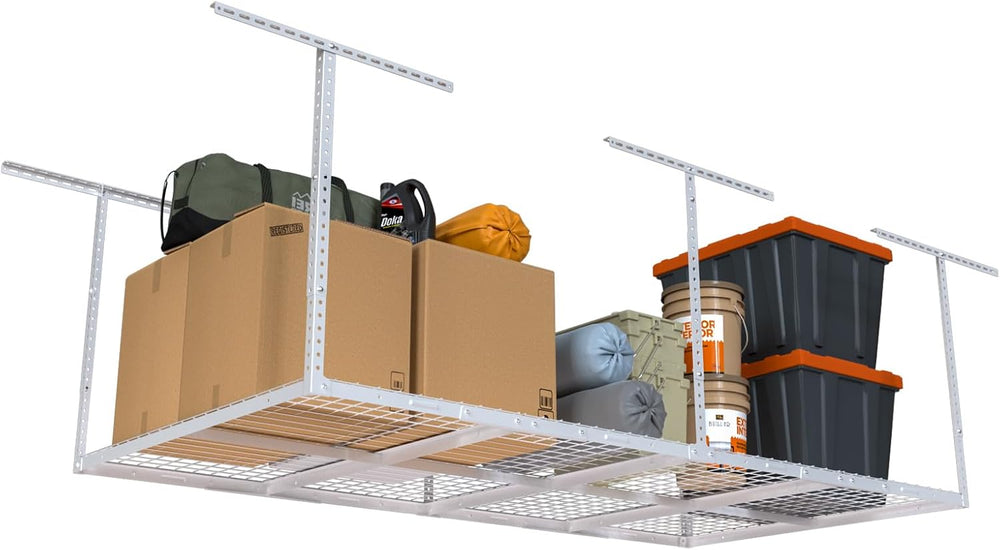 4ftx8ft Overhead Garage Storage Rack, Heavy-Duty Metal Garage Ceiling Storage
