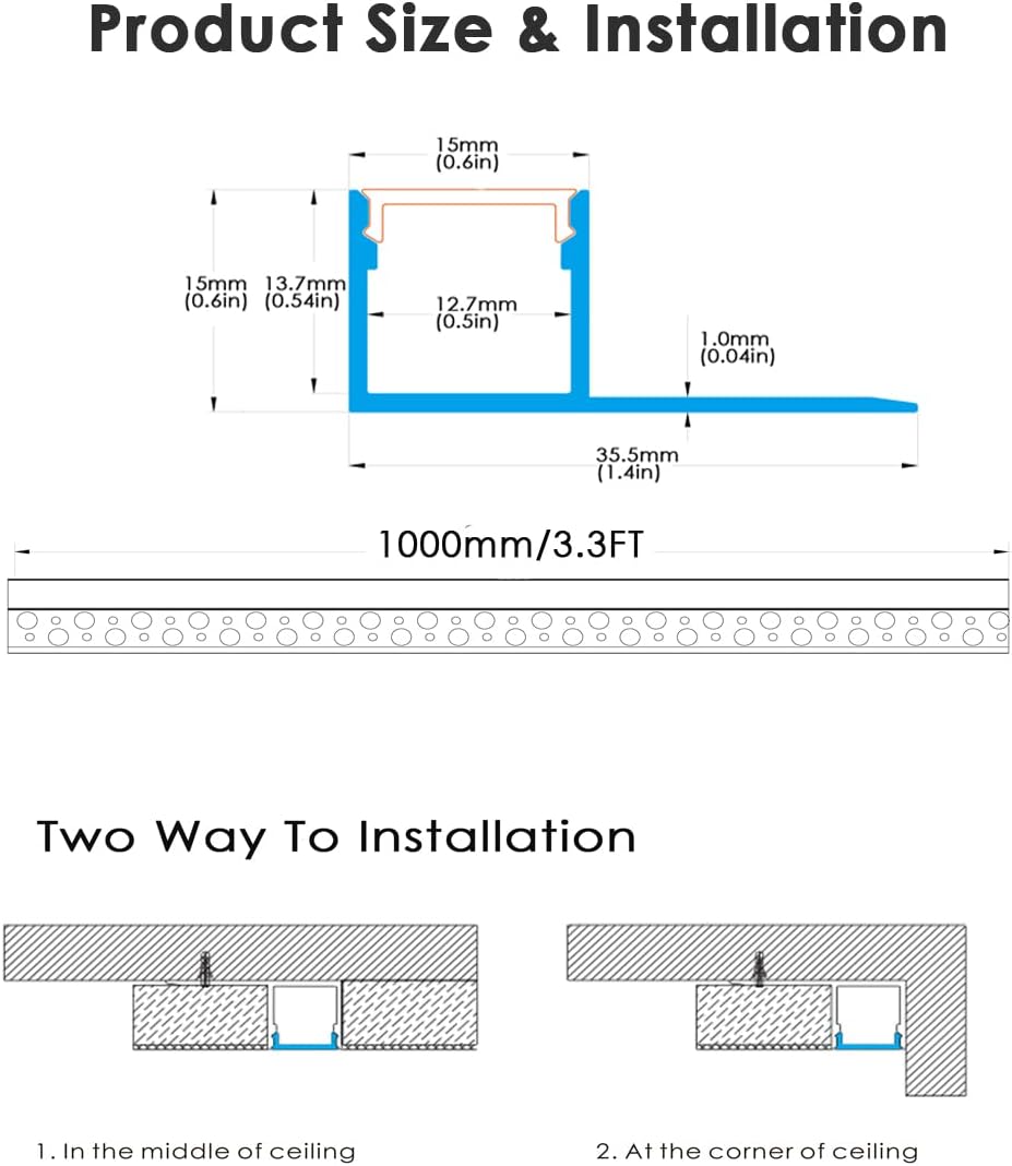 Plaster LED Channel,Trim Edge Tile Drywall LED Strip Channel 6x1m