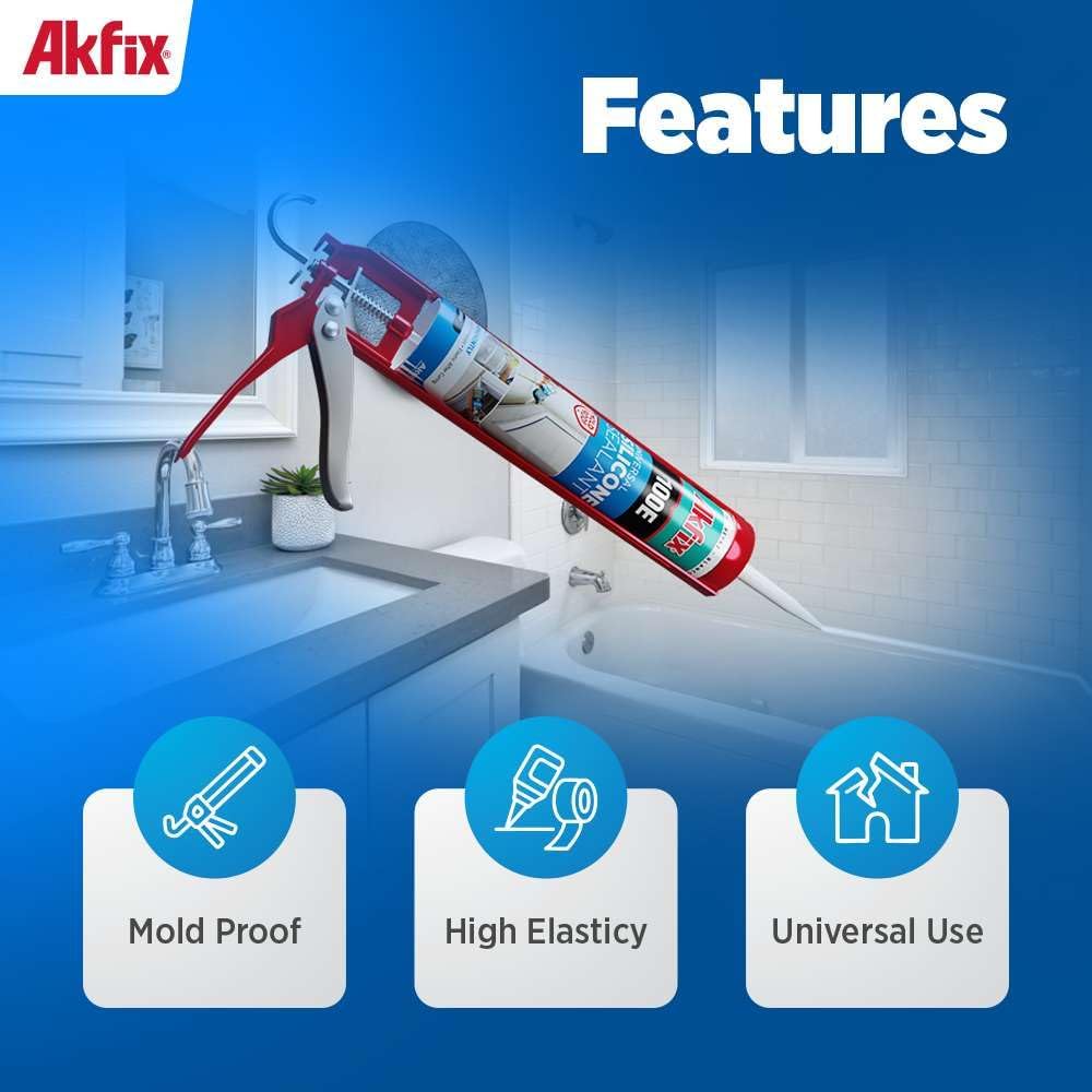 Akfix 100E RTV White Silicone Caulk (12x10.1 fl.oz.) - 100% Waterproof Silico...