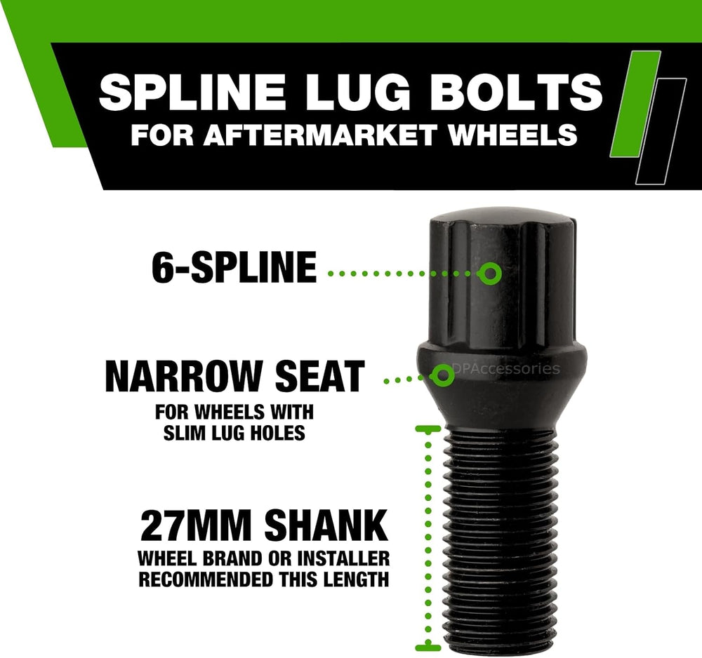 DPAccessories Black M14x1.50 Lug Bolts for Aftermarket Wheels | Spline Bolt |...
