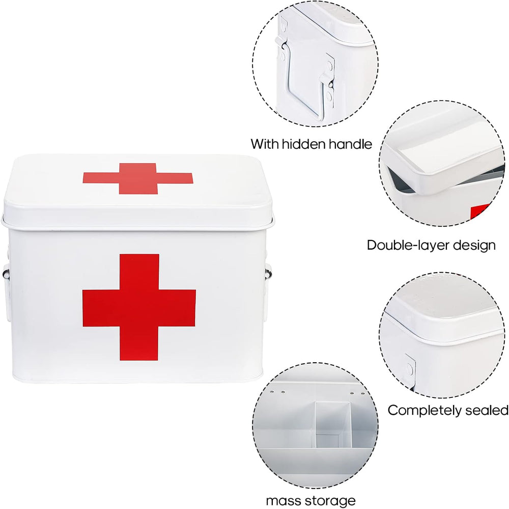 WUWEOT Metal First aid Box, Divided Medicine Tin First Aid Kit, Vintage Antiq...