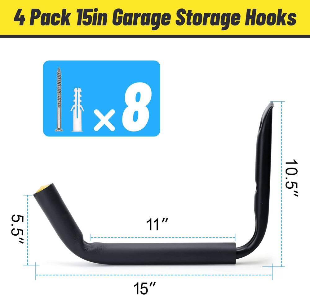 GEEDAR Heavy Duty Garage Storage Hooks -120 LB Capacity, 4packs, 15" Wal...