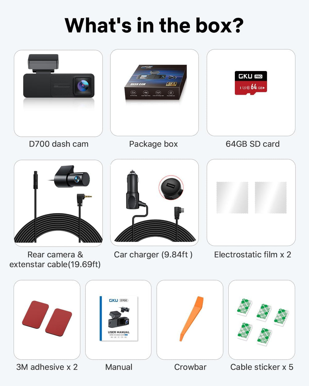 GKU Dash Cam Front and Rear, 3.18'' Touchscreen, 4K+1080P Dashcam