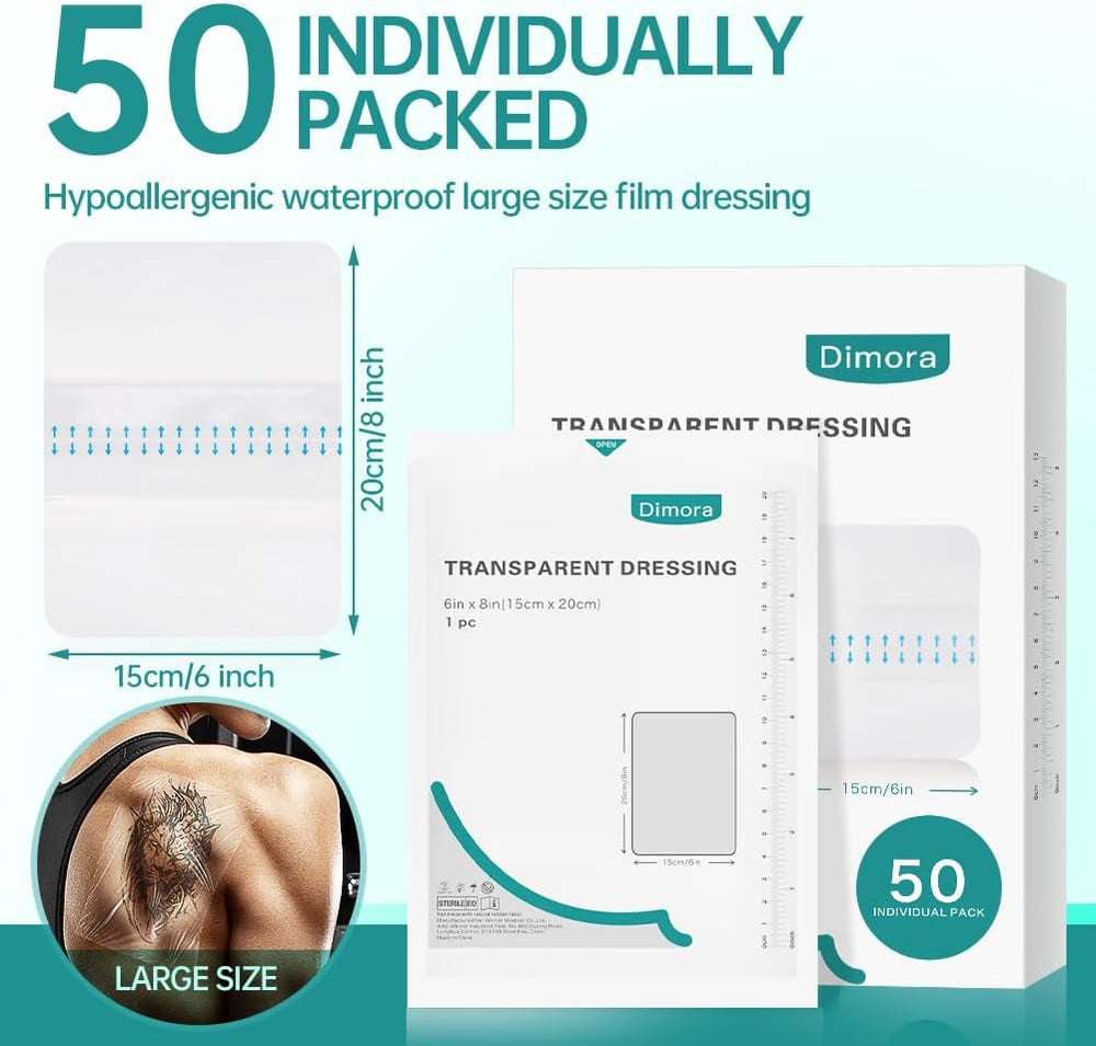 Dimora Waterproof Transparent Film Dressing, Large Clear Wound Bandages 6x8 i...