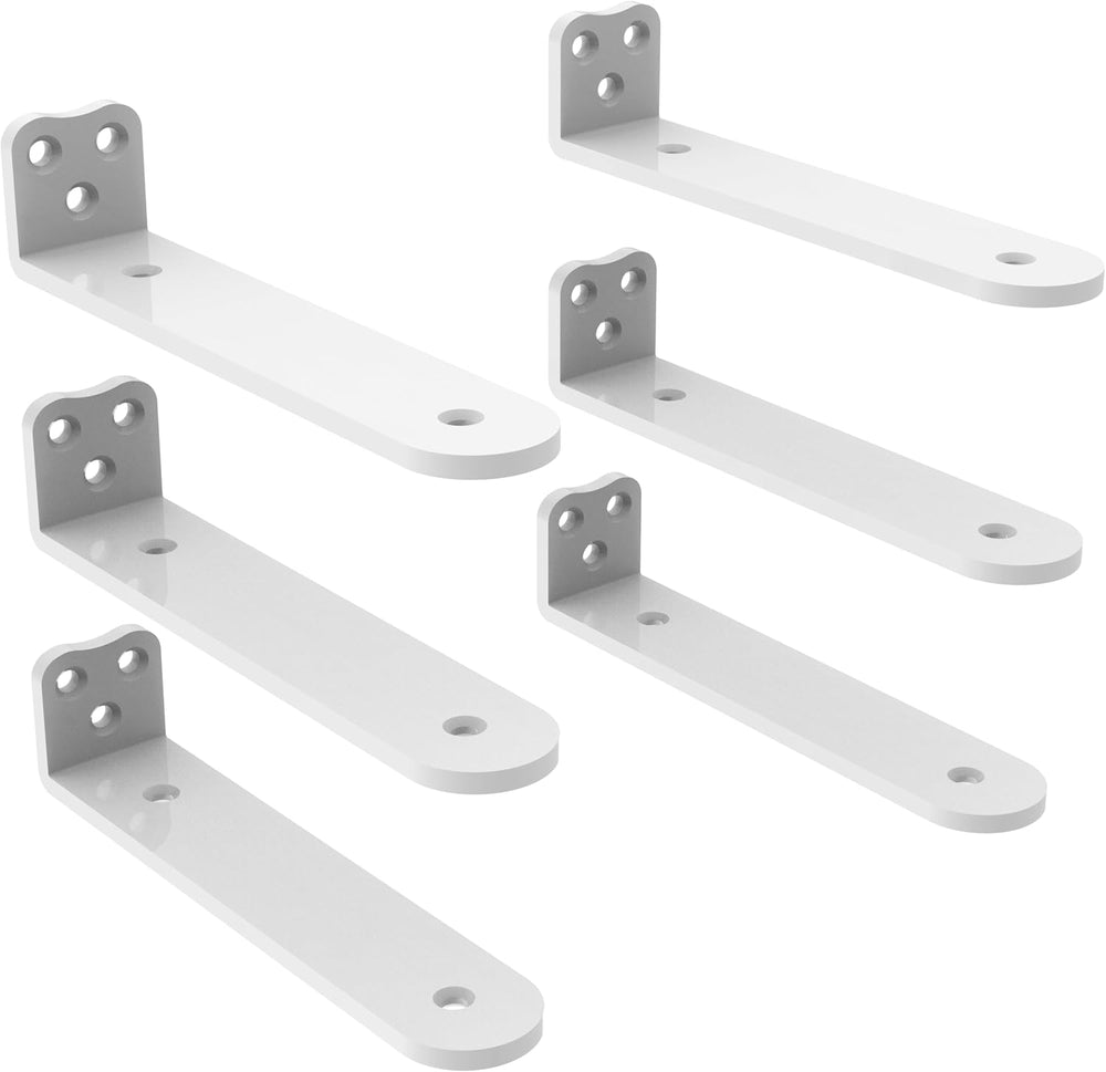 Eurydice Heavy Duty Floating Shelf Brackets, 1/4 in Thick 6 in 6Pack White