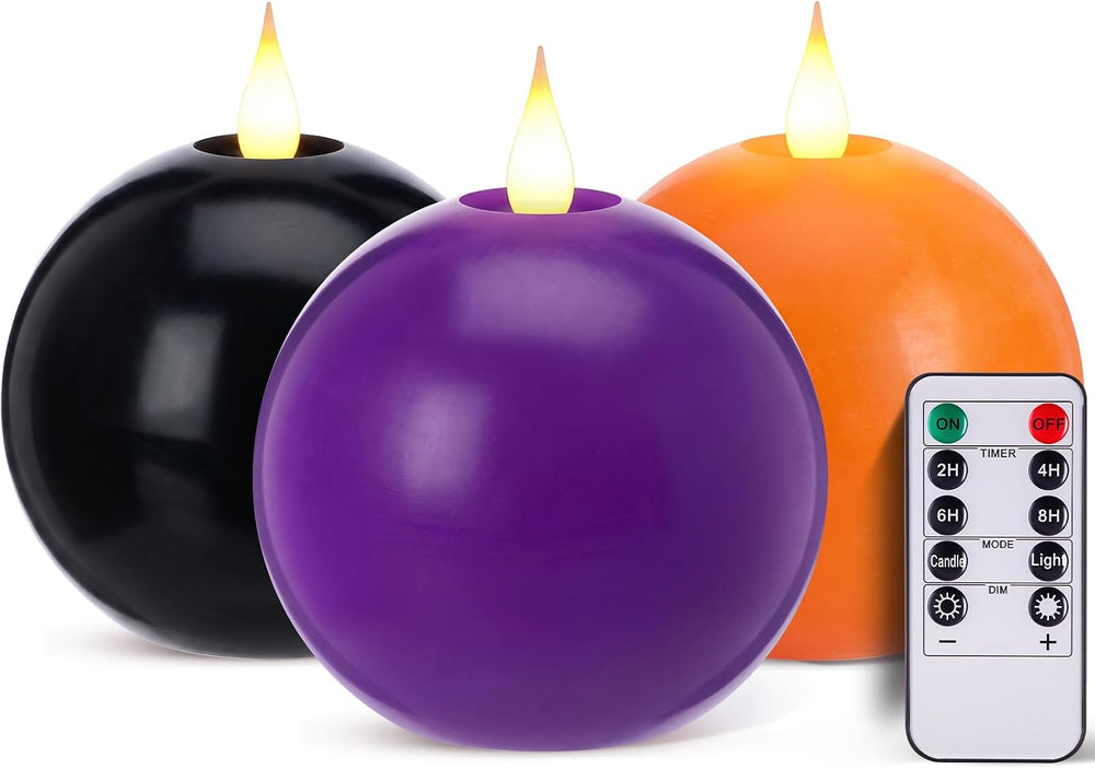 Retisee 3 Pcs Halloween Flameless Candles Real Wax Round with Remote Timer