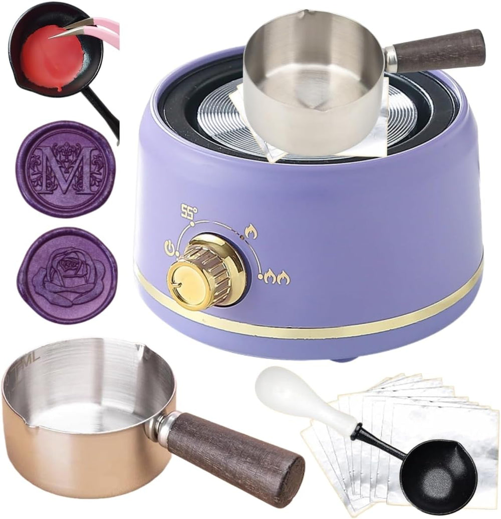 Sealing Wax Warmer Electric with 300Pcs Purple Waxseal Beads, a 80ml Large Sp...