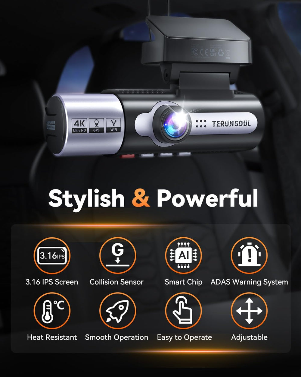 4K Dash Cam Front and Rear, Full HD 3 Channel Dashcam, Free 128GB Card