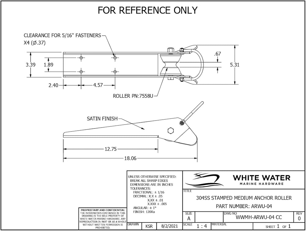 White Water ARWU-04 Marine 304 Stainless Steel Medium Universal Bow Anchor Ro...