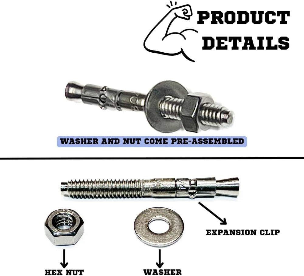 Mighty Fasteners 304 Stainless Steel Wedge Anchors 1/4" X 2-1/4" - ...