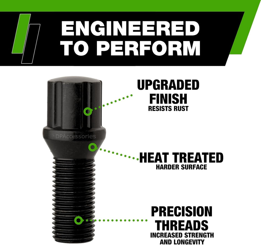 DPAccessories Black M14x1.50 Lug Bolts for Aftermarket Wheels | Spline Bolt |...