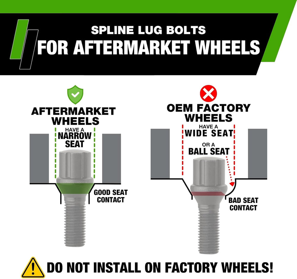 DPAccessories Black M14x1.50 Lug Bolts for Aftermarket Wheels | Spline Bolt |...
