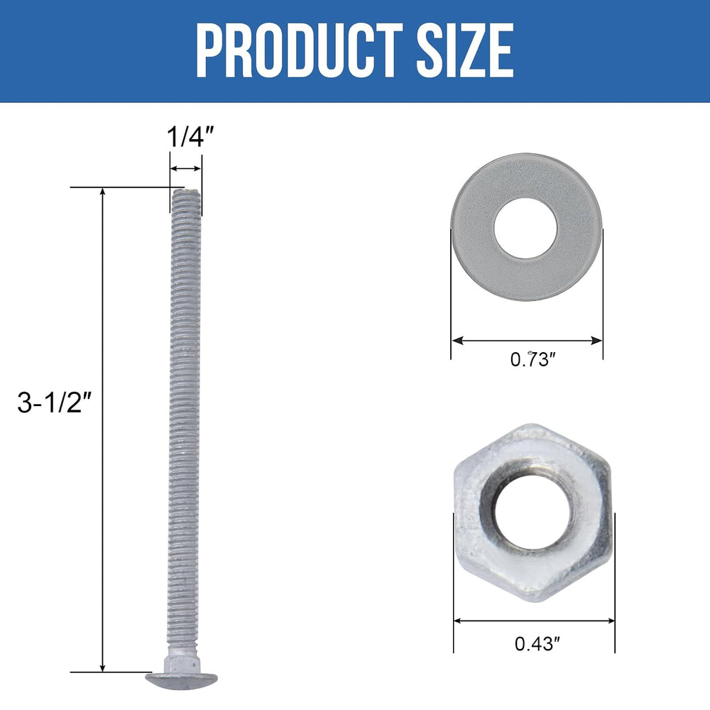 1/4" x 3-1/2" Carriage Bolts (100 PCS), Hot Dip Galvanized, Heavy D...