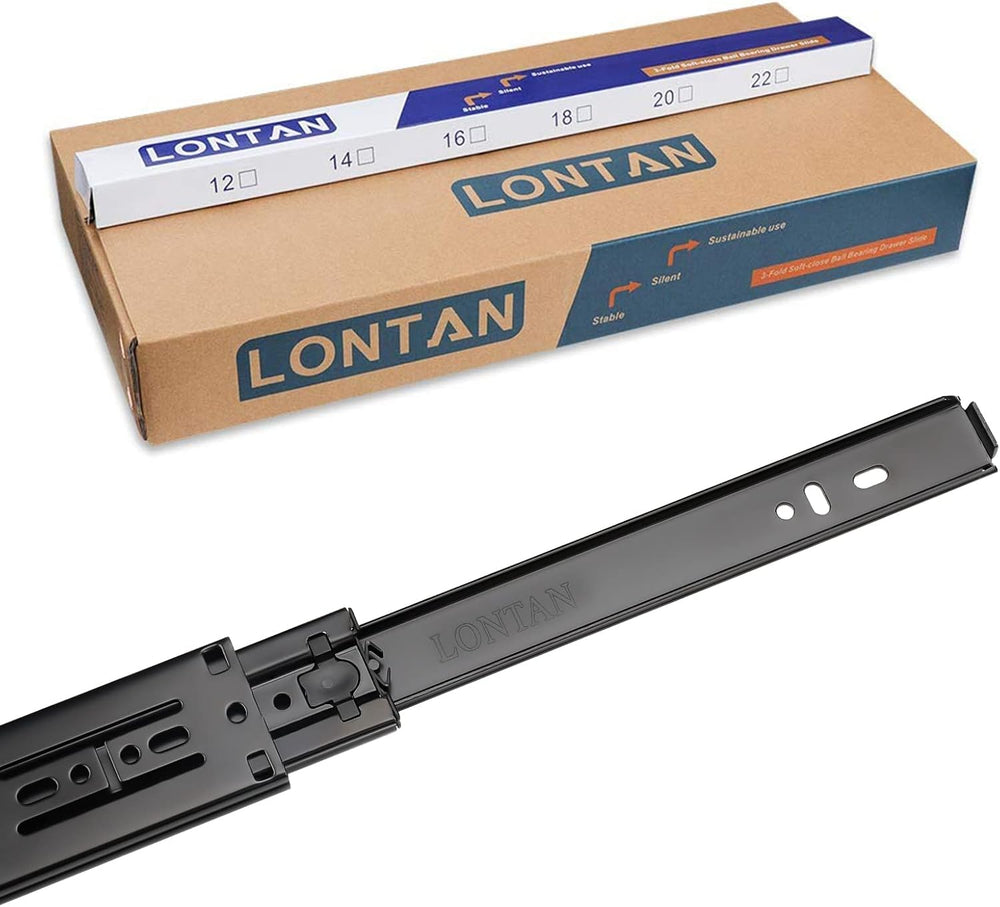LONTAN 10 Pairs Black Soft Close Drawer Slides 22 Inch Heavy Duty Runners