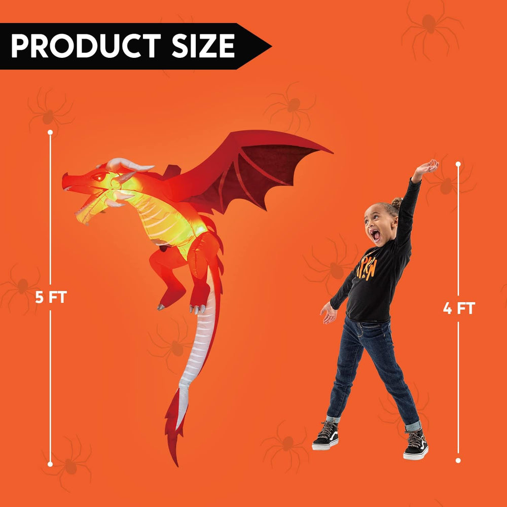 Joiedomi 5 FT Tall Halloween Inflatable Hanging Fire Dragon Decor with Build-...