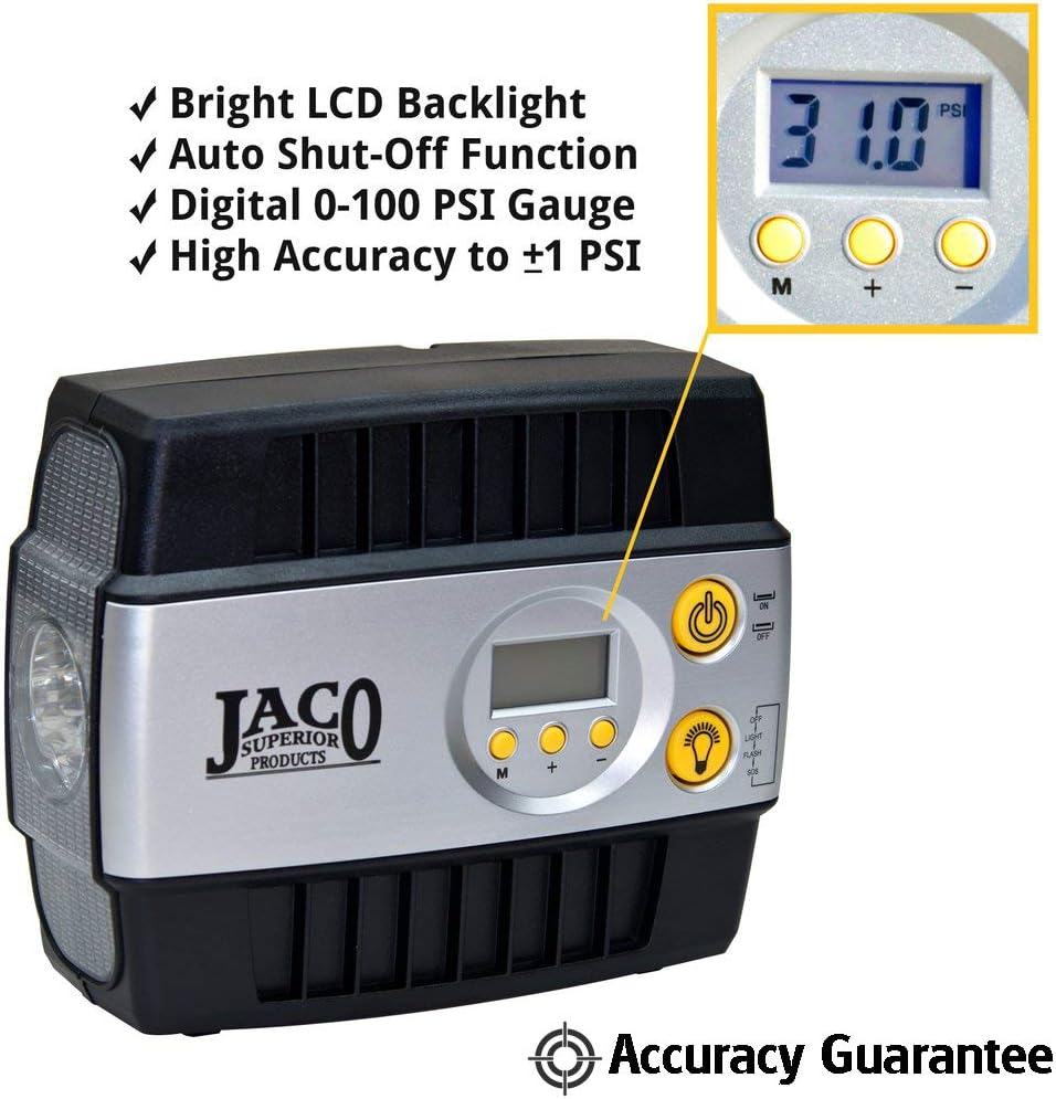 JACO SmartPro 12V Tire Inflator Air Compressor - Portable Automatic Digital T...