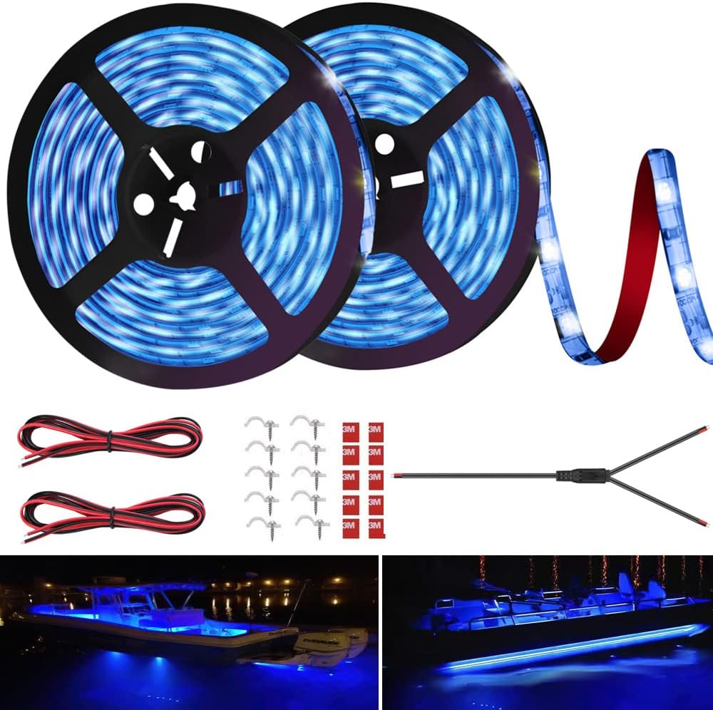 LED Boat Strip Lights, 32.8FT Blue Marine Pontoon Led Lights, Waterproof