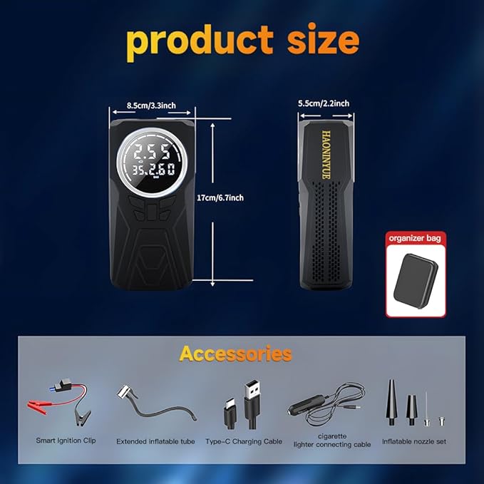 Car Jump Starter with Air Compressor, 3000A Car Emergency Starting Power Supply
