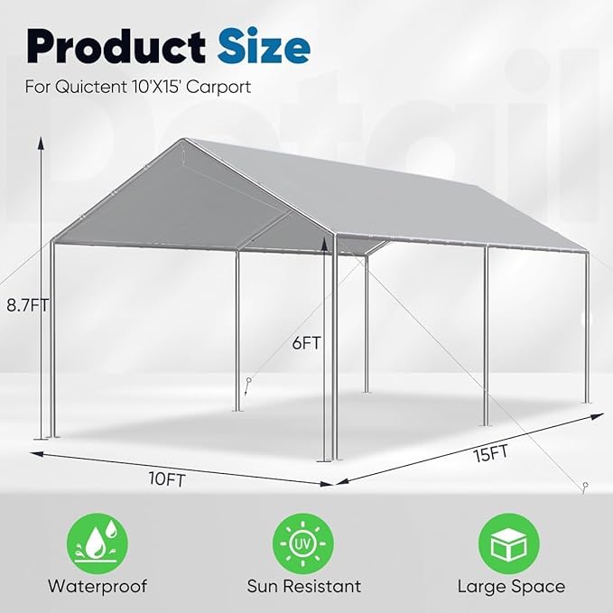 Quictent 10x15 ft Heavy Duty Car Canopy Galvanized Frame Carport Outdoor Party