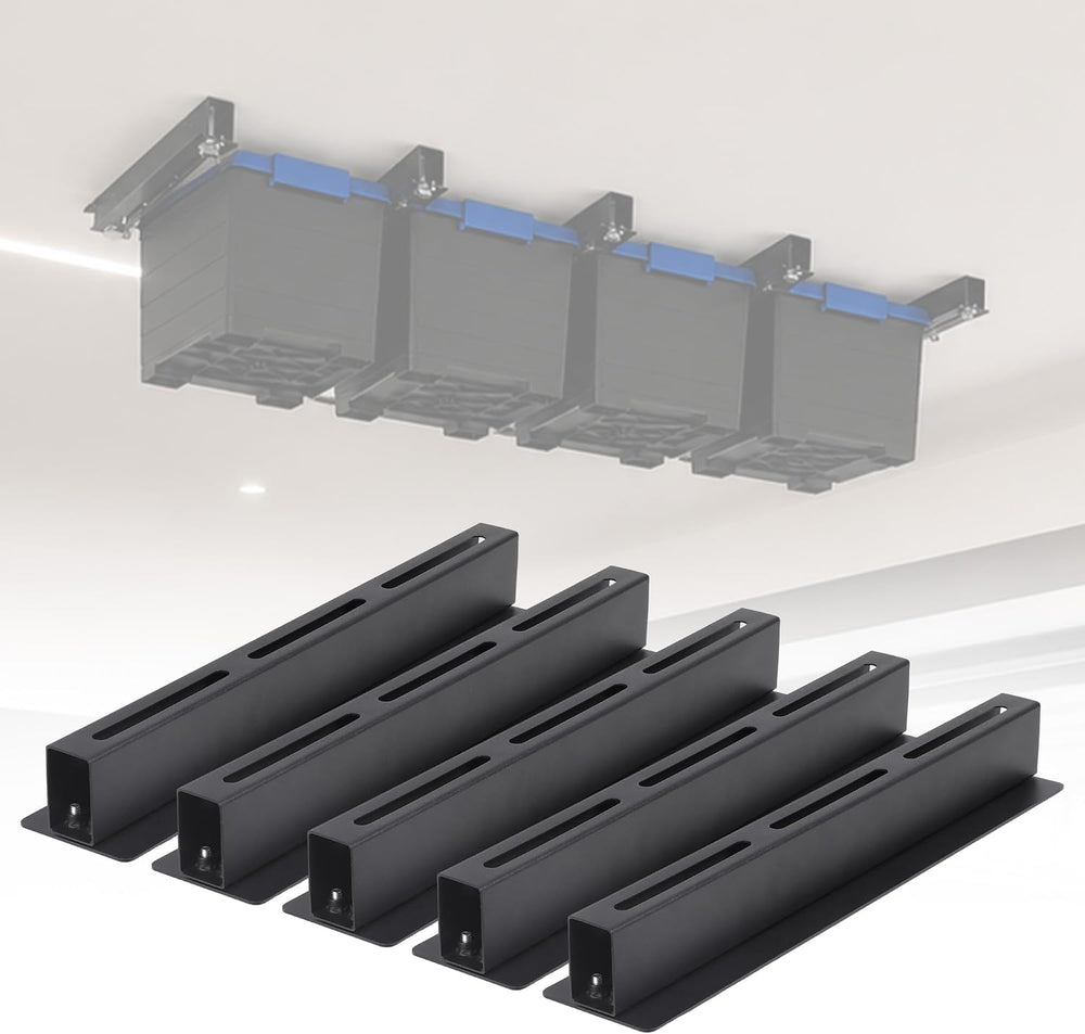 Garage Ceiling Storage Racks for 4 Bins, 17" Heavy Duty Steel Rails, Ove...