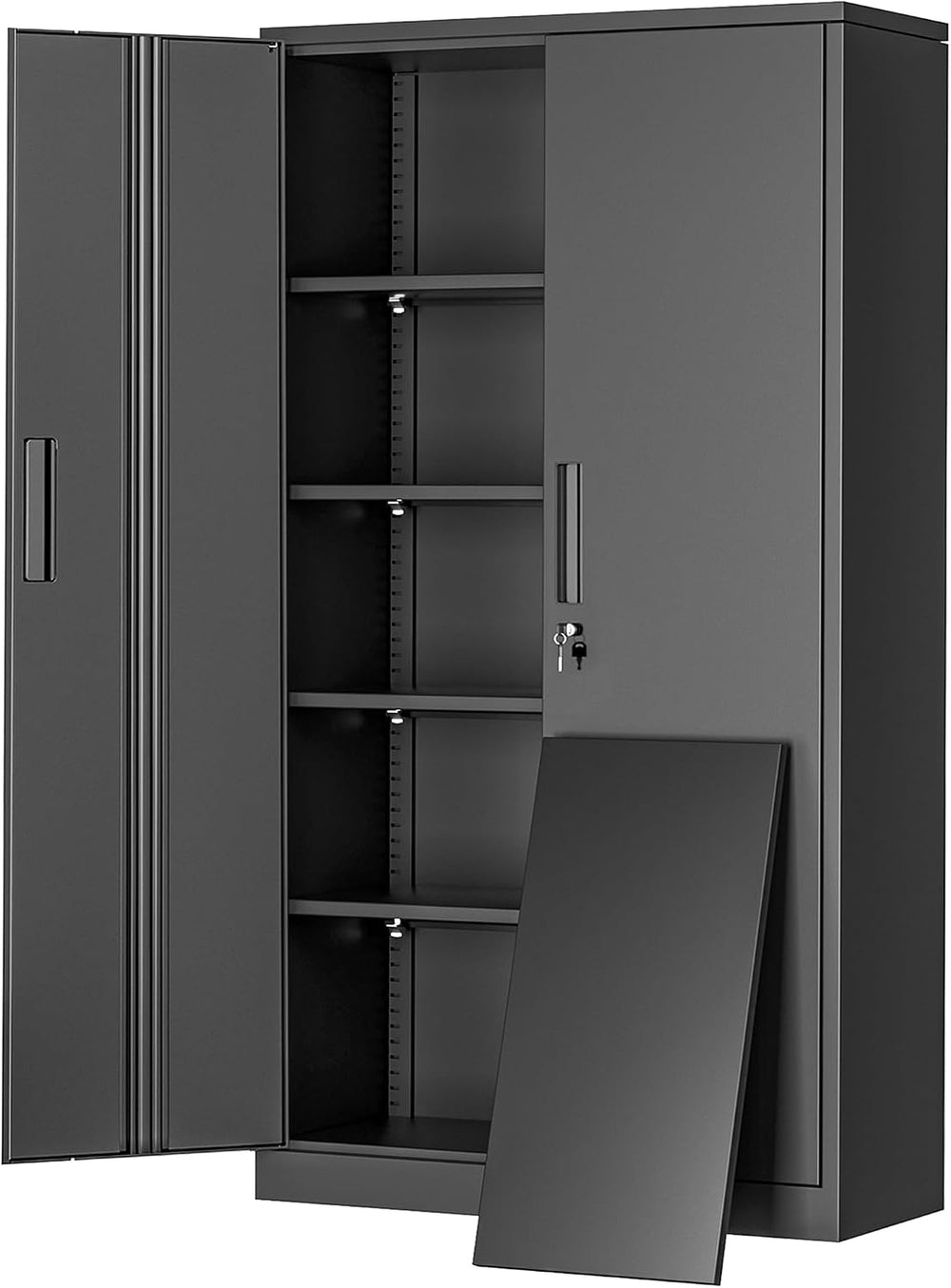 Greenvelly Metal Cabinet, 72โ Black Tool Steel Locking Cabinet with Doors and...