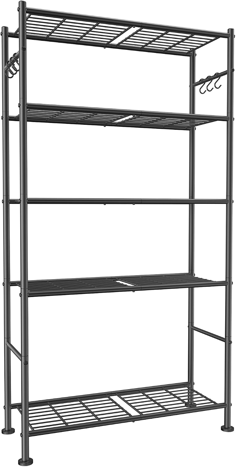 5-Tier Storage Shelves with Hooks, 32.1" x 12.7" x 71.4", Black