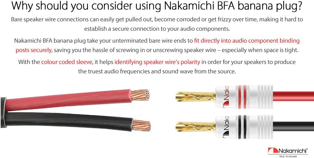 Nakamichi GrubLock Excel Series 24k Gold Plated BFA Banana Plugs, 10-18 AWG
