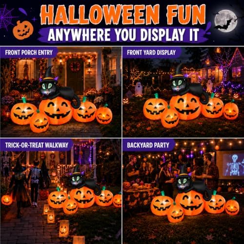 5FT 6 LED Halloween Inflatable Pumpkins Witch Black Cat Outdoor Yard Decor