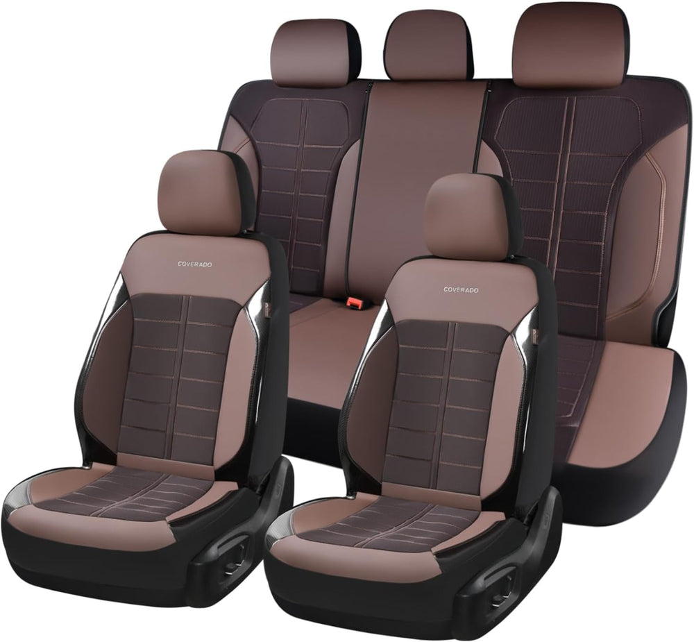 Coverado Leather and Air Mesh Seat Cover, Car Seat Cover Full Set, 3D Breatha...