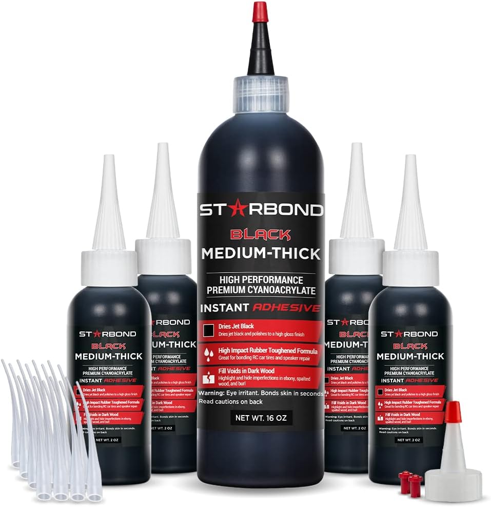 Starbond Black Medium-Thick CA Glue Complete Refill Kit (16 oz) – Rubber-Toug...