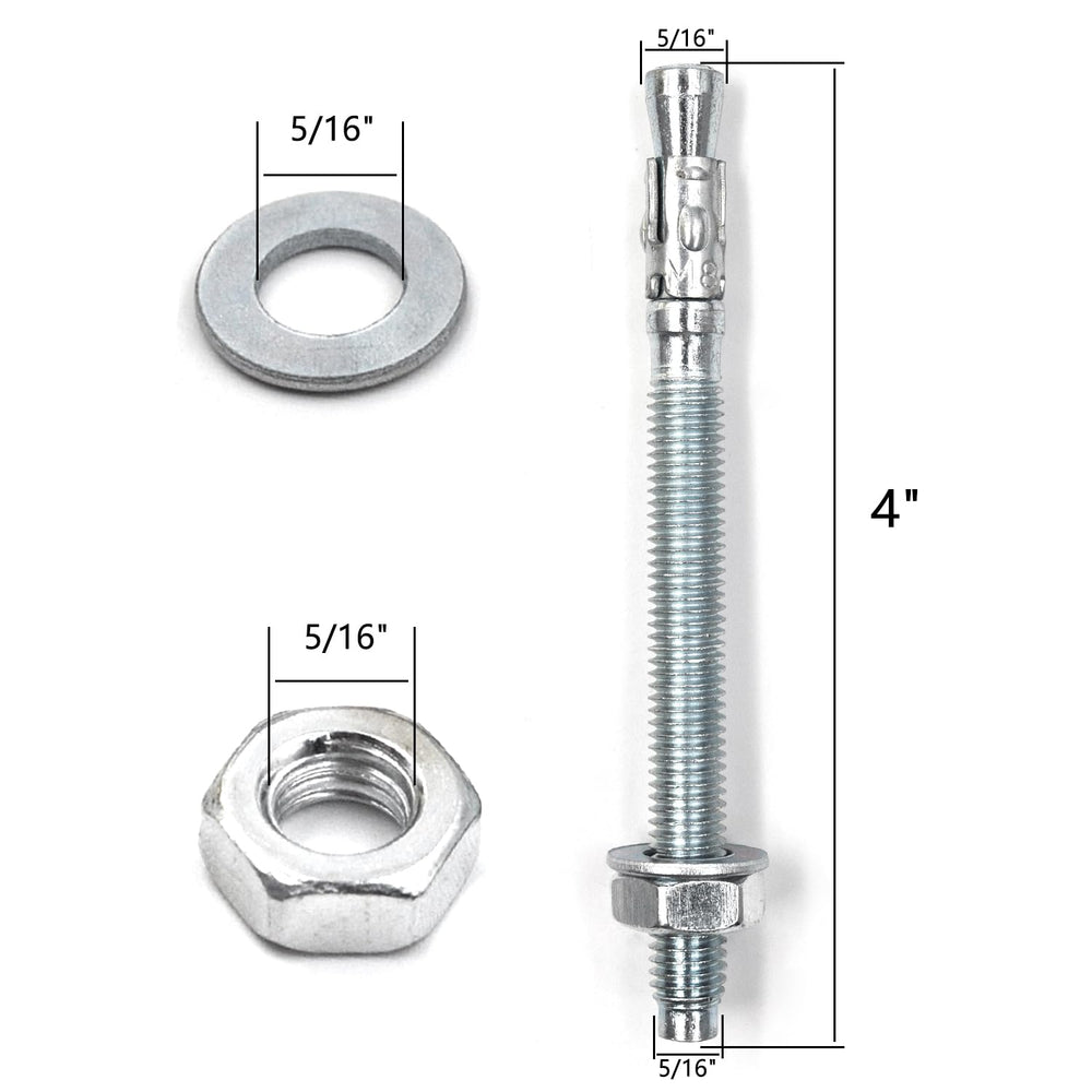 100-Pcs Wedge Anchors for Concrete,5/16" x 4"(M8x100mm) Zinc Plated...