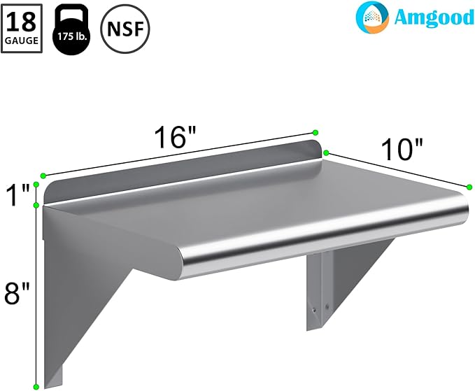 AmGood 10" X 16" Stainless Steel Wall Shelf | Metal Shelving | Gara...