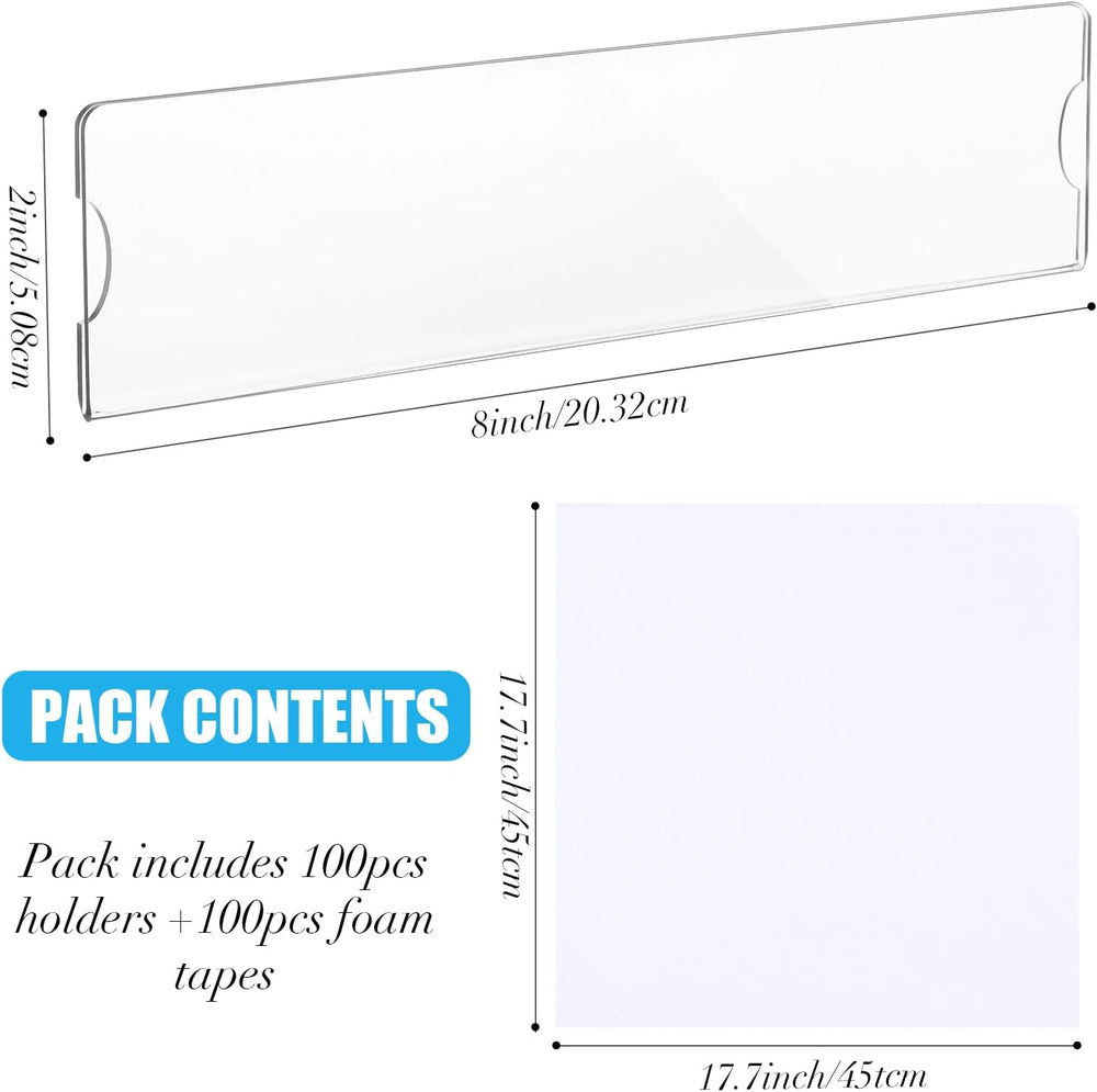 100 Sets 2 x 8 Inch Acrylic Wall Name Plate Holder Clear Plastic Sign Holder ...