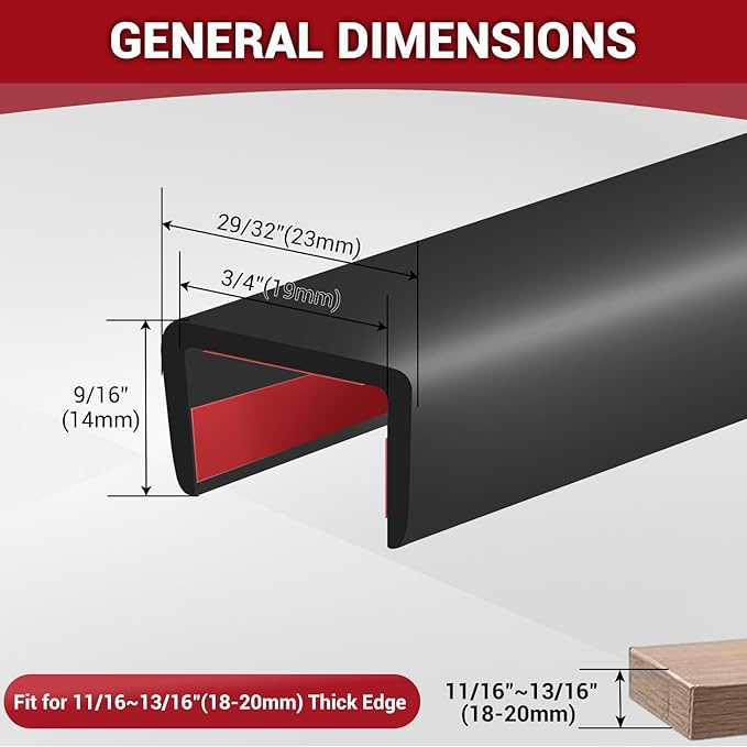 Rubber Edge Trim, 3/4" Self Adhesive Flexible U Channel Edge Protecter