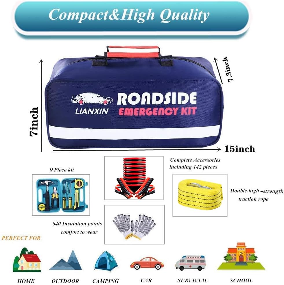 Emergency Roadside Kit for Car ,Safety Car Kit with Jumper Cables