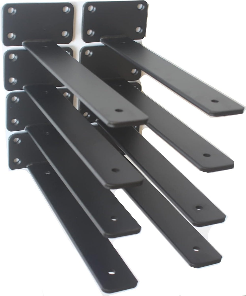 8 Pack - 10 inch Black Hidden L Shelf Bracket (1/5 Inch Thicked) Iron Floatin...